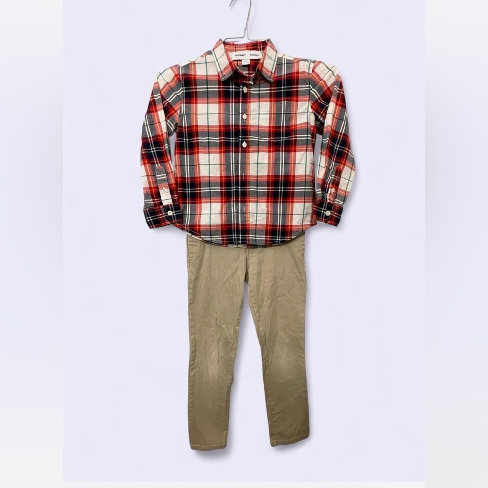 Old Navy Plaid Shirt and Khaki Pants Set